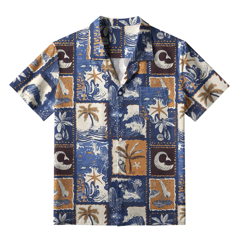 Tokyo-Tiger Island Shore Element Collage Aloha Hawaiian Shirt