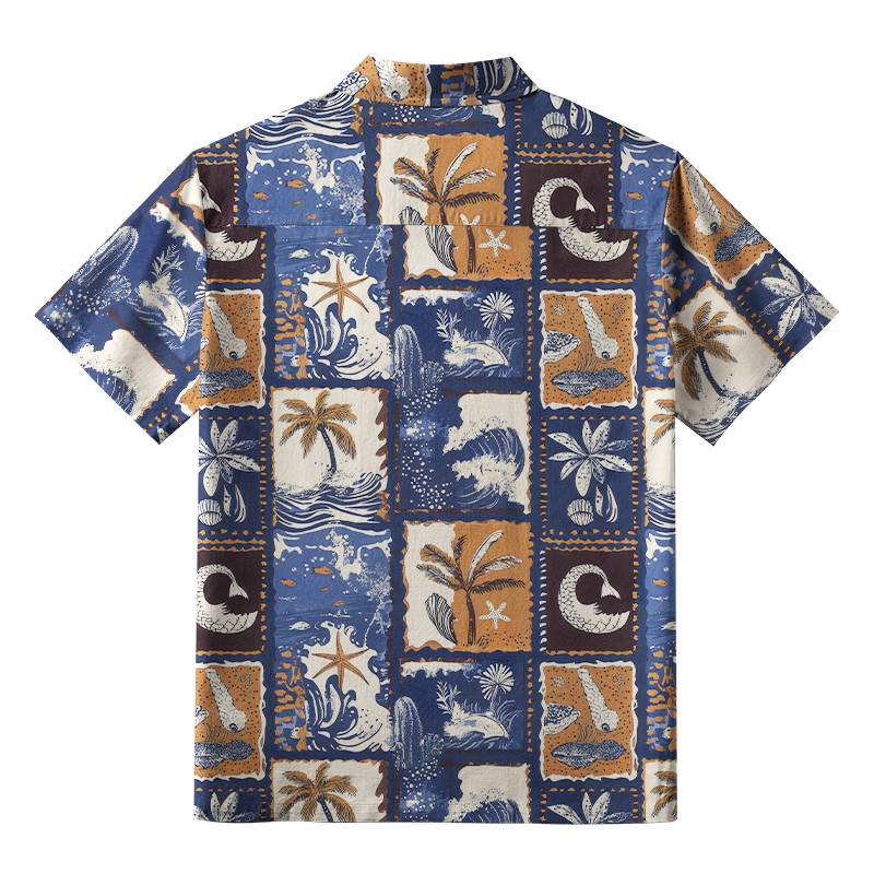 Tokyo-Tiger Island Shore Element Collage Aloha Hawaiian Shirt