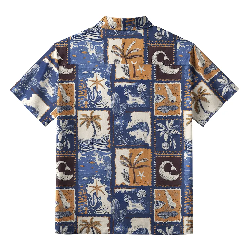 Tokyo-Tiger Island Shore Element Collage Aloha Hawaiian Shirt