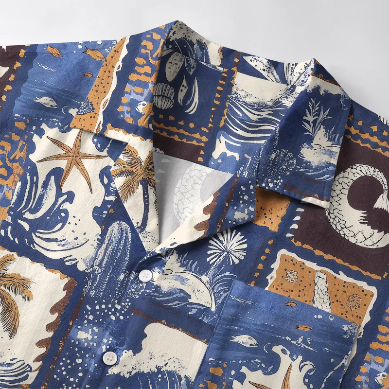 Tokyo-Tiger Island Shore Element Collage Aloha Hawaiian Shirt