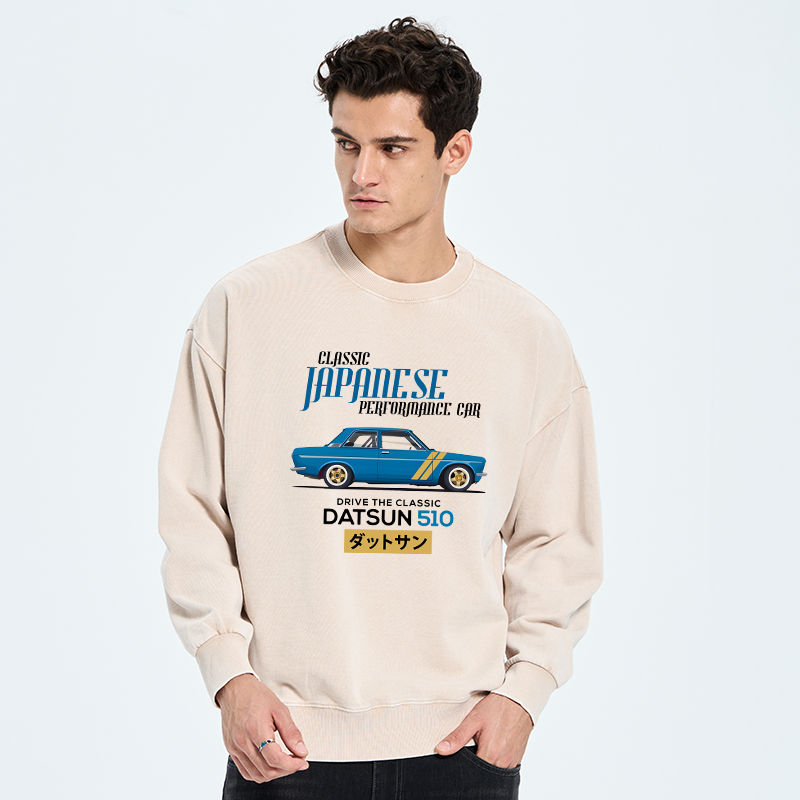 Tokyo-Tiger Datsun 510 - Classic Japanese Car Washed Sweatshirt