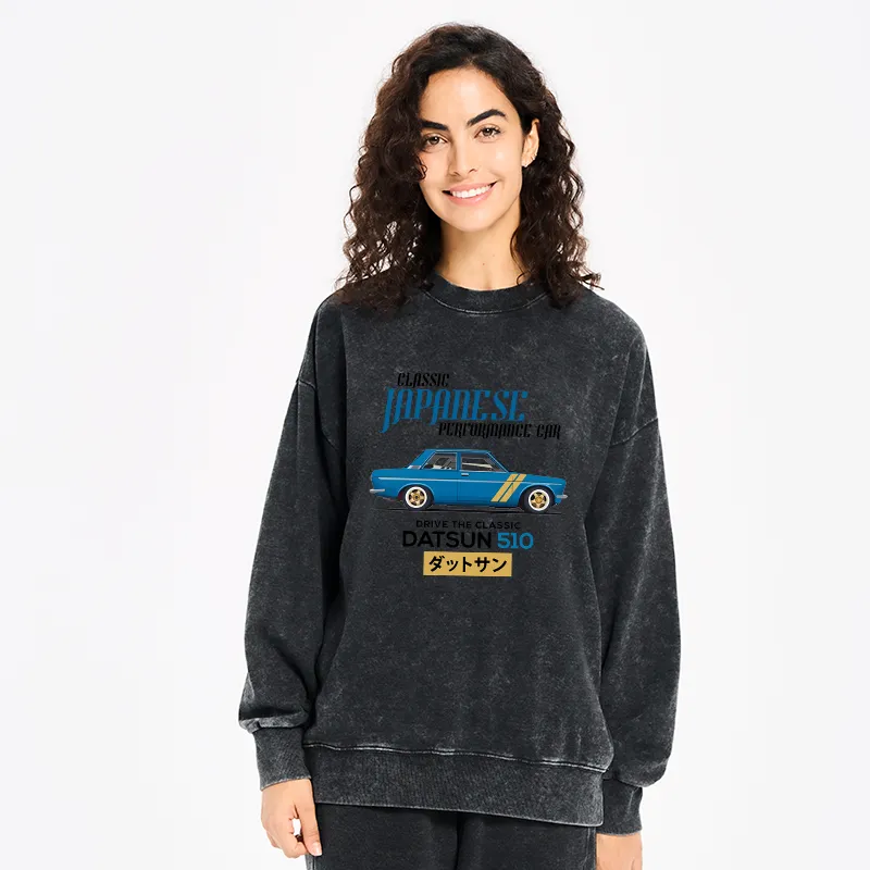 Tokyo-Tiger Datsun 510 - Classic Japanese Car Washed Sweatshirt