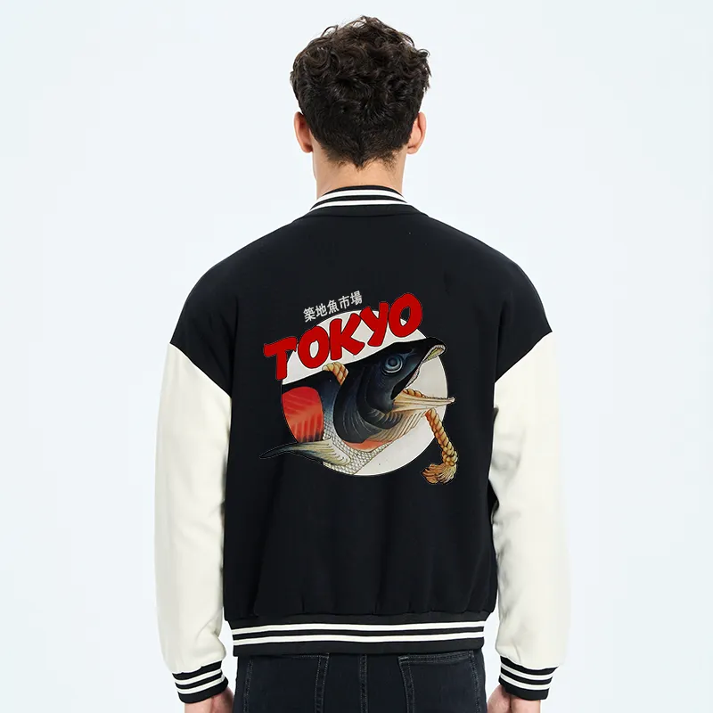 Tokyo-Tiger Vintage Japanese Tsukiji Fish Market Embroidery Varsity Jacket