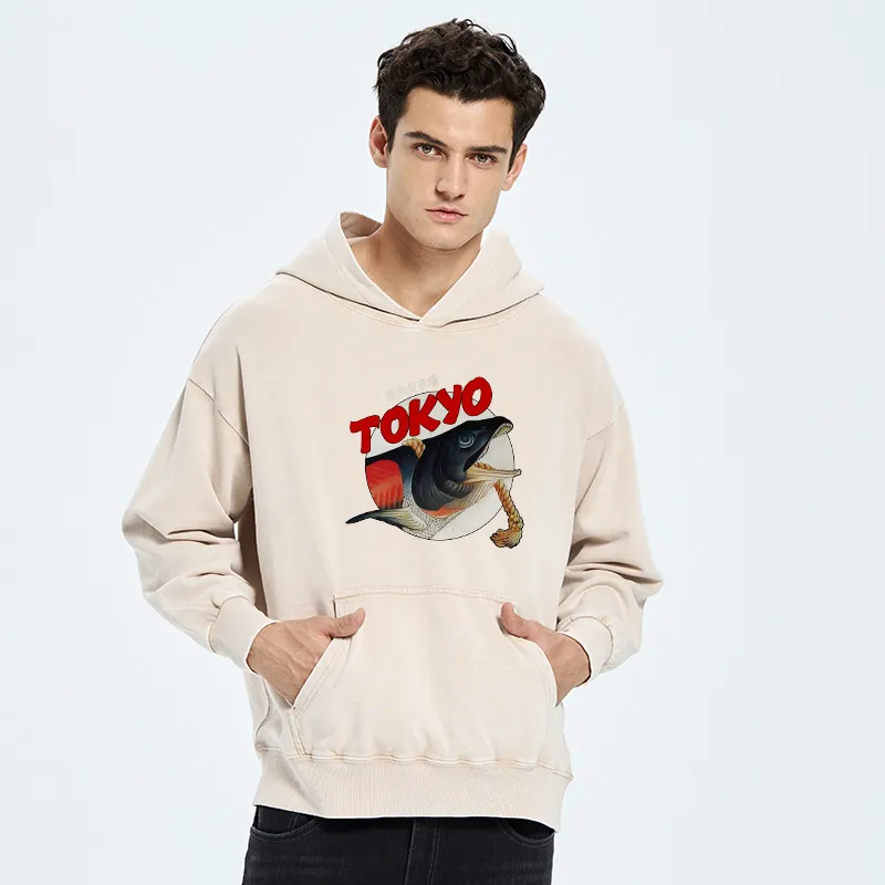 Tokyo-Tiger Vintage Japanese Tsukiji Fish Market Washed Hoodie