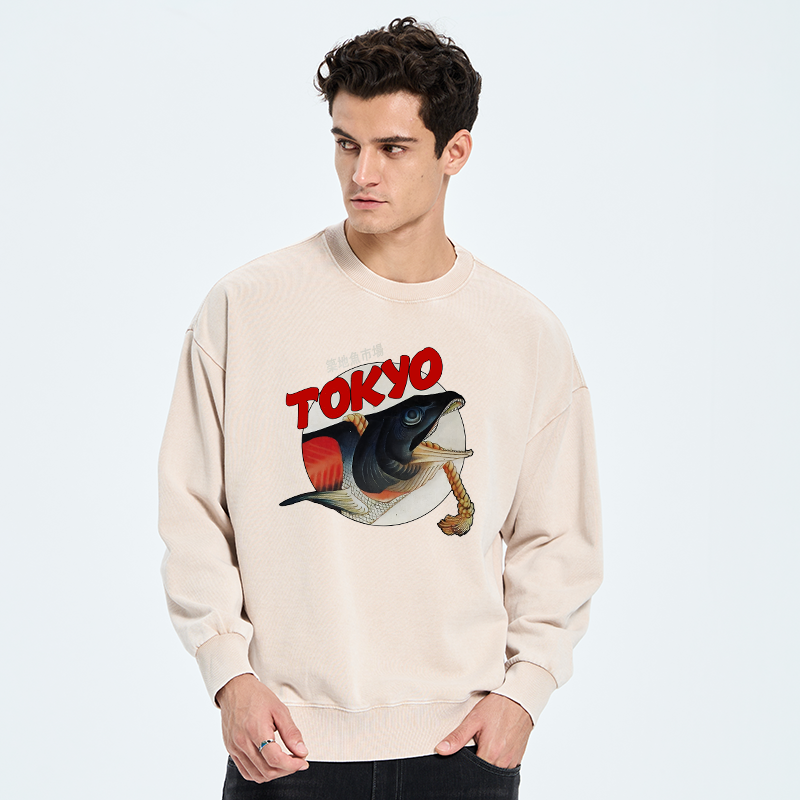Tokyo-Tiger Vintage Japanese Tsukiji Fish Market Washed Sweatshirt