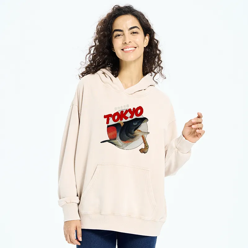 Tokyo-Tiger Vintage Japanese Tsukiji Fish Market Washed Hoodie