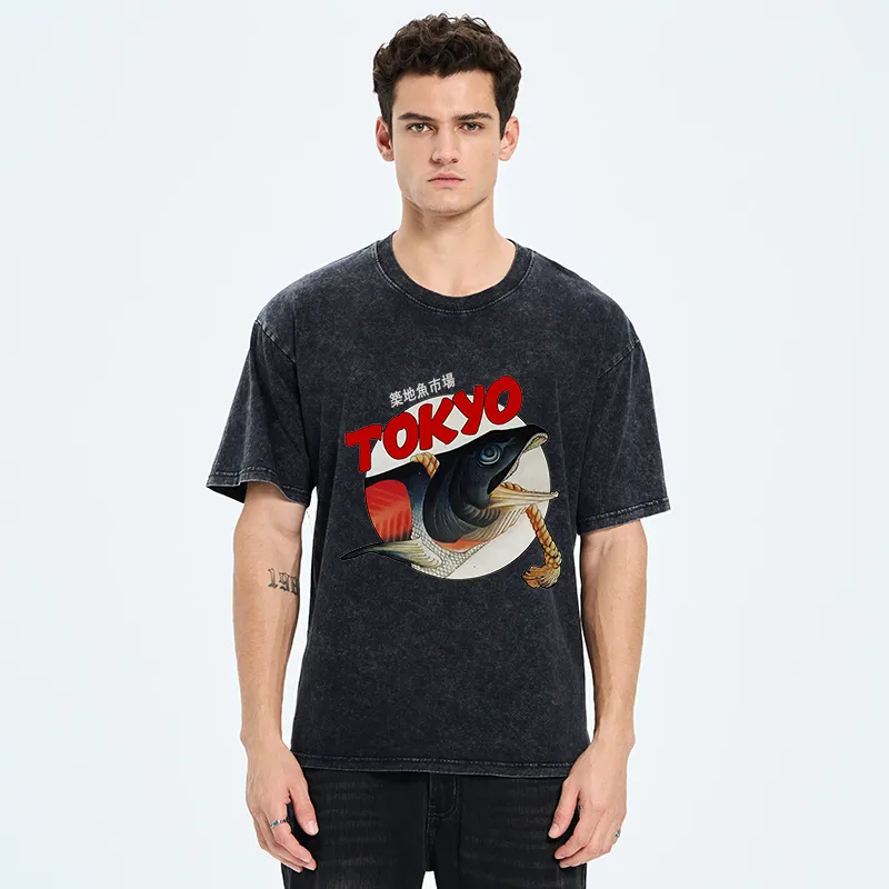 Tokyo-Tiger Vintage Japanese Tsukiji Fish Market Washed T-Shirt