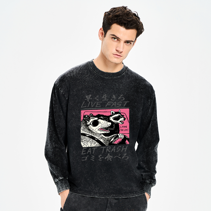 Tokyo-Tiger Live Fast Eat Trash Washed Long Sleeve T-Shirt