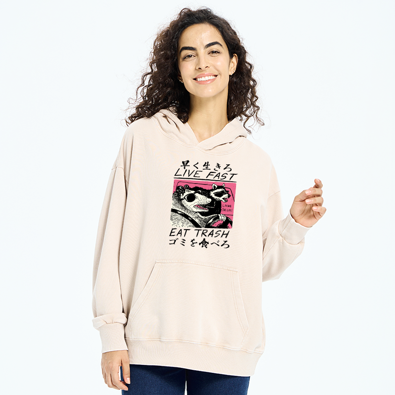 Tokyo-Tiger Live Fast Eat Trash Washed Hoodie