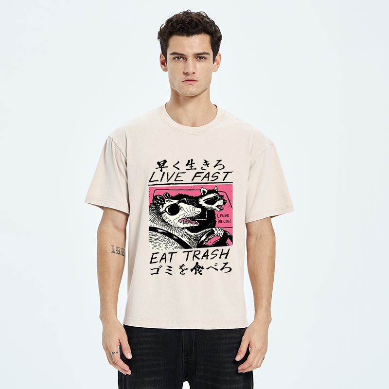 Tokyo-Tiger Live Fast  Eat Trash Washed T-Shirt