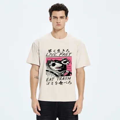 Tokyo-Tiger Live Fast  Eat Trash Washed T-Shirt