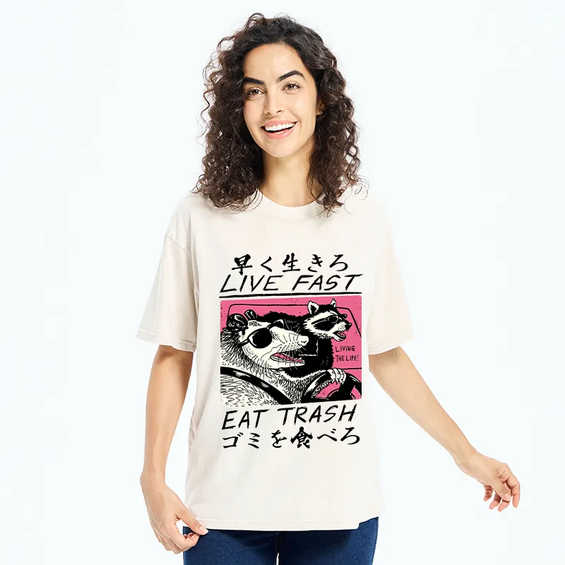 Tokyo-Tiger Live Fast  Eat Trash Washed T-Shirt