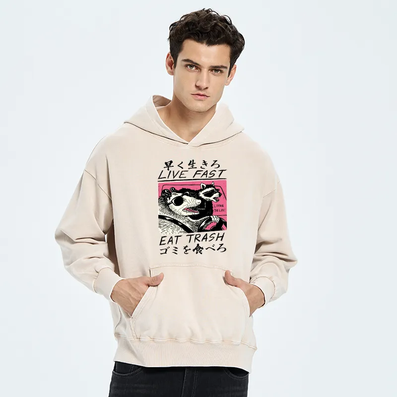Tokyo-Tiger Live Fast Eat Trash Washed Hoodie