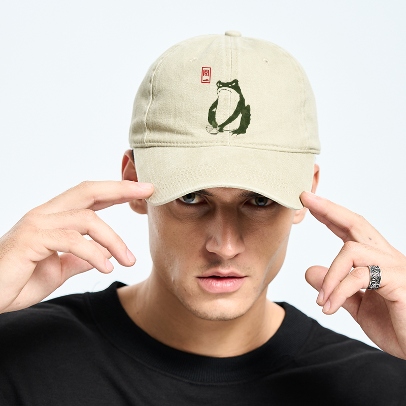 Tokyo-Tiger Woodblock Print Frog Washed Cap