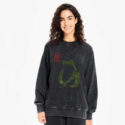 Tokyo-Tiger Woodblock Print Frog Washed Sweatshirt