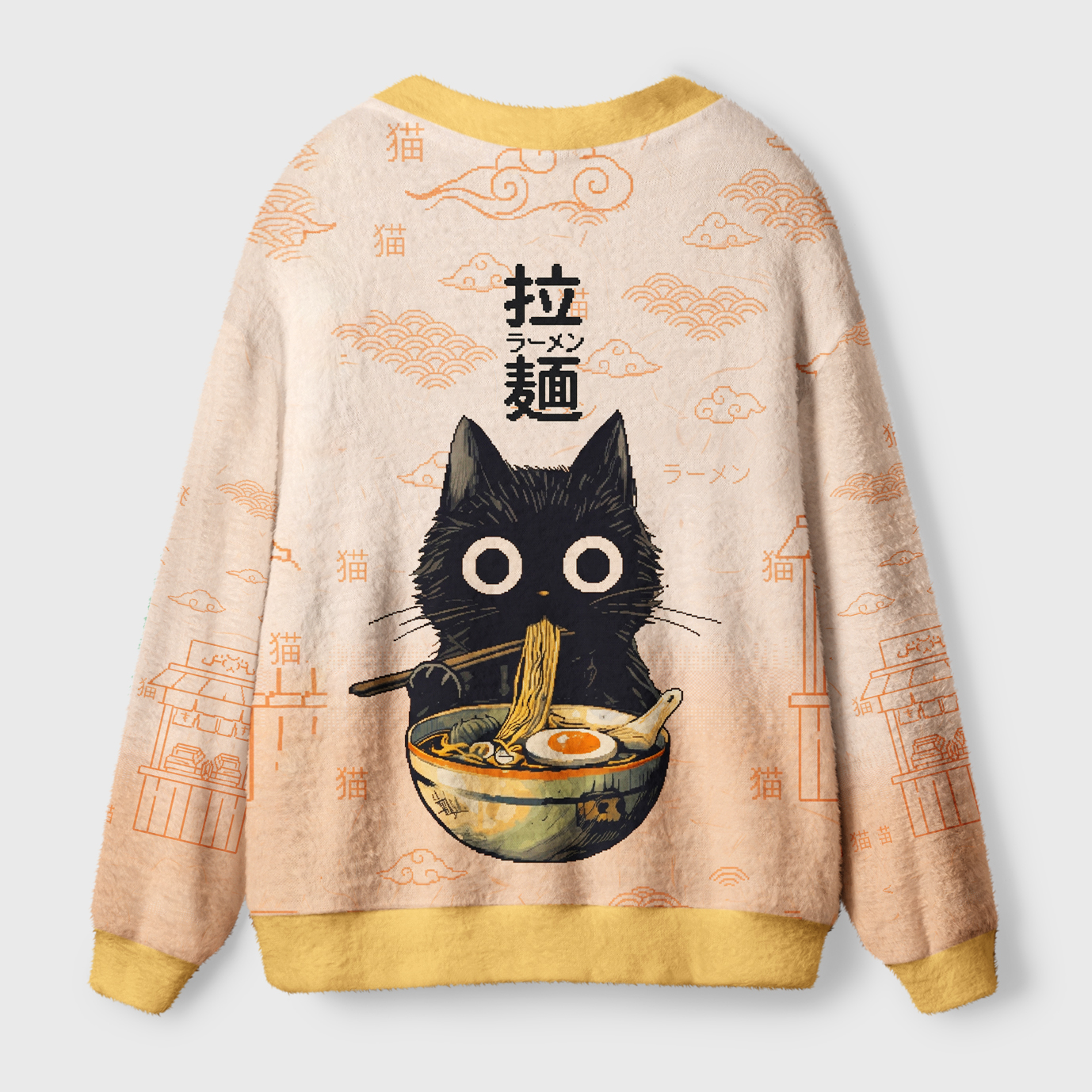 Tokyo-Tiger Funny Cat Ramen Feast Ugly Cardigan Sweater
