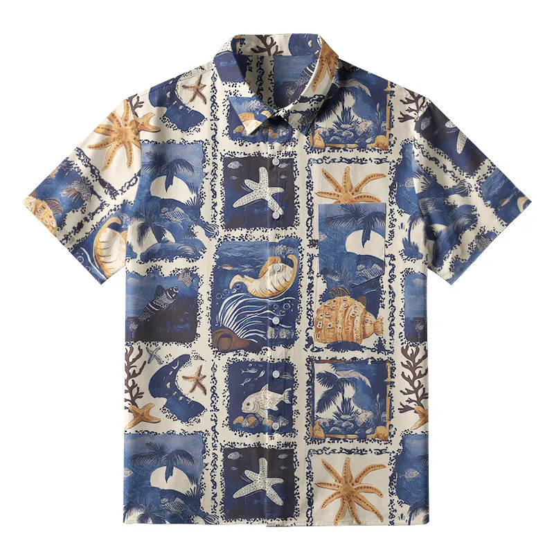 Tokyo-Tiger Marine Life Collage Button-up Shirt