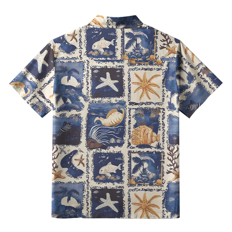 Tokyo-Tiger Marine Life Collage Button-up Shirt