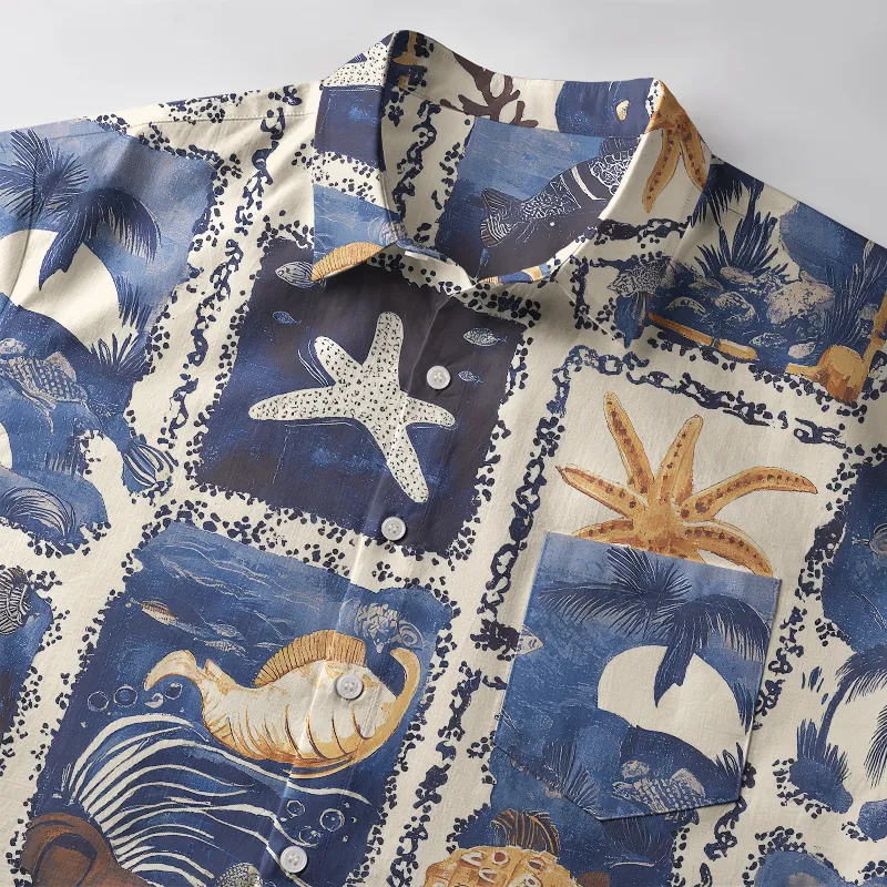 Tokyo-Tiger Marine Life Collage Button-up Shirt