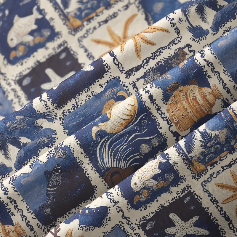 Tokyo-Tiger Marine Life Collage Button-up Shirt