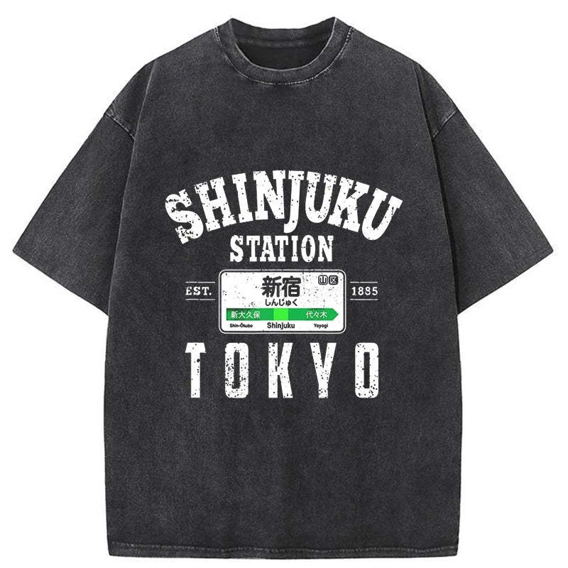 Tokyo-Tiger Shinjuku Station Yamanote Line Washed T-Shirt