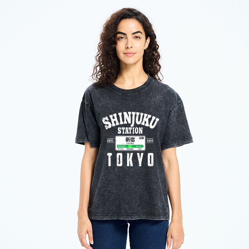 Tokyo-Tiger Shinjuku Station Yamanote Line Washed T-Shirt