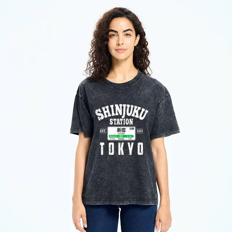Tokyo-Tiger Shinjuku Station Yamanote Line Washed T-Shirt