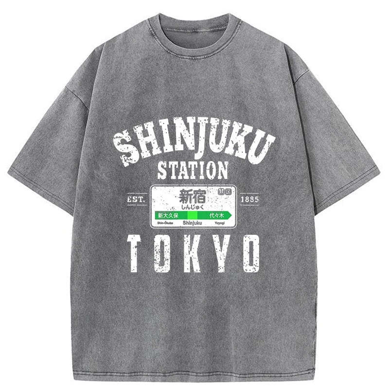 Tokyo-Tiger Shinjuku Station Yamanote Line Washed T-Shirt