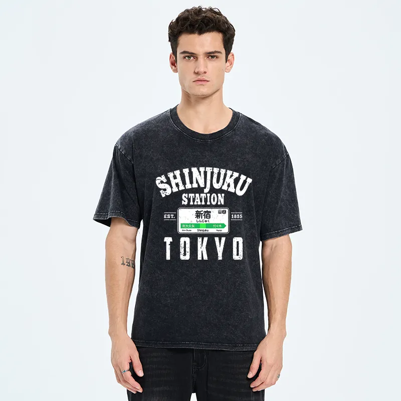 Tokyo-Tiger Shinjuku Station Yamanote Line Washed T-Shirt