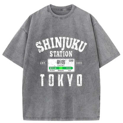 Tokyo-Tiger Shinjuku Station Yamanote Line Washed T-Shirt