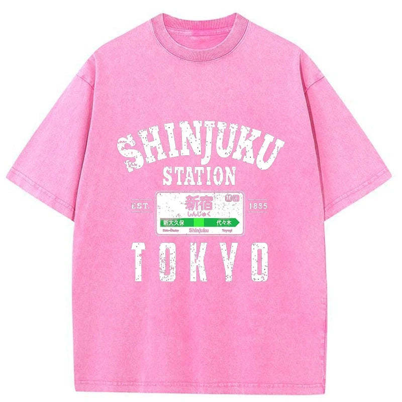 Tokyo-Tiger Shinjuku Station Yamanote Line Washed T-Shirt
