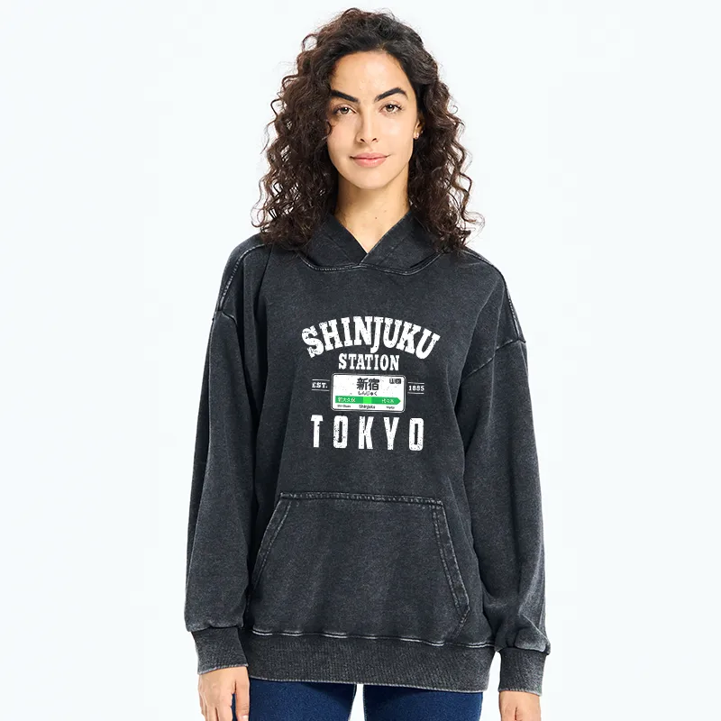 Tokyo-Tiger Shinjuku Station Yamanote Line Washed Hoodie