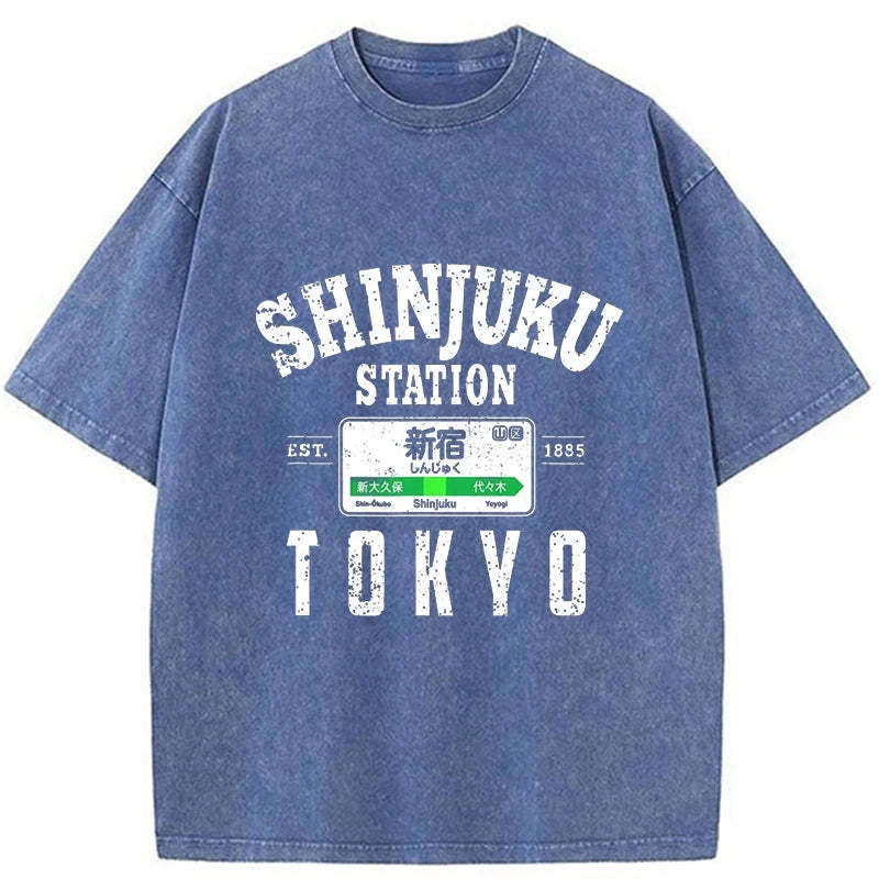 Tokyo-Tiger Shinjuku Station Yamanote Line Washed T-Shirt