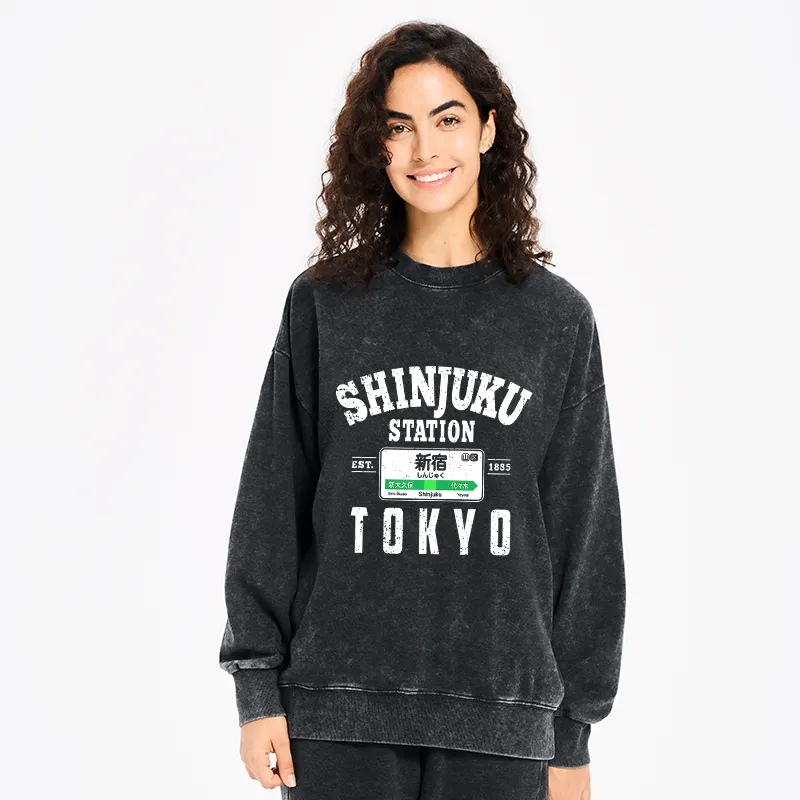 Tokyo-Tiger Shinjuku Station Yamanote Line Washed Sweatshirt