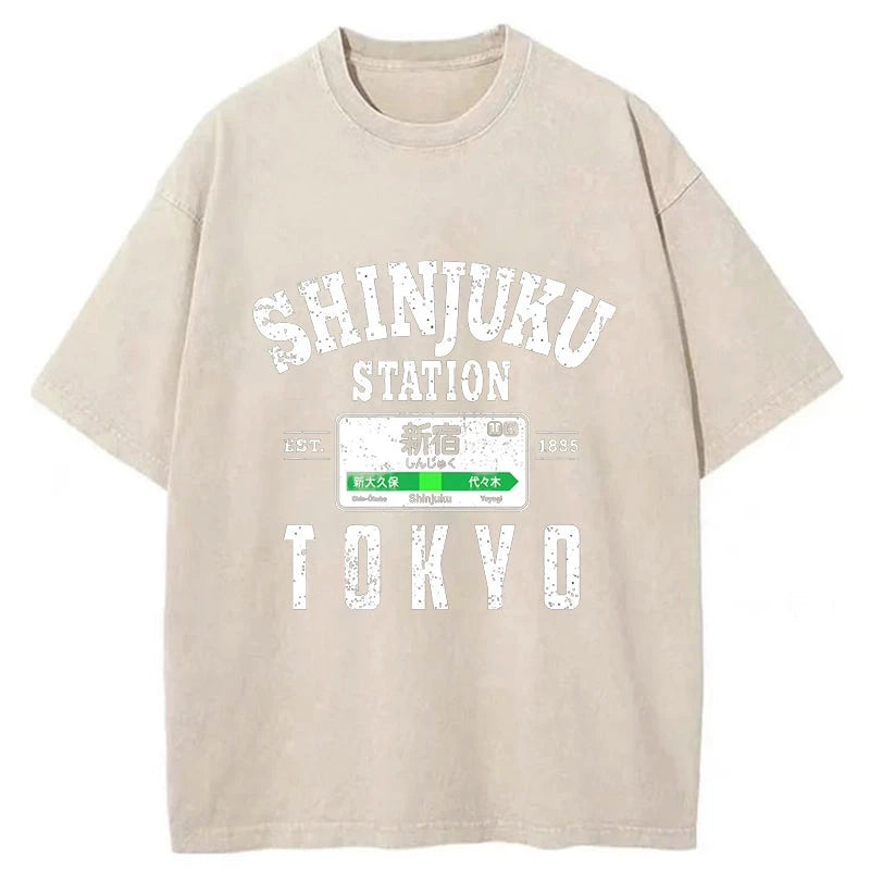 Tokyo-Tiger Shinjuku Station Yamanote Line Washed T-Shirt
