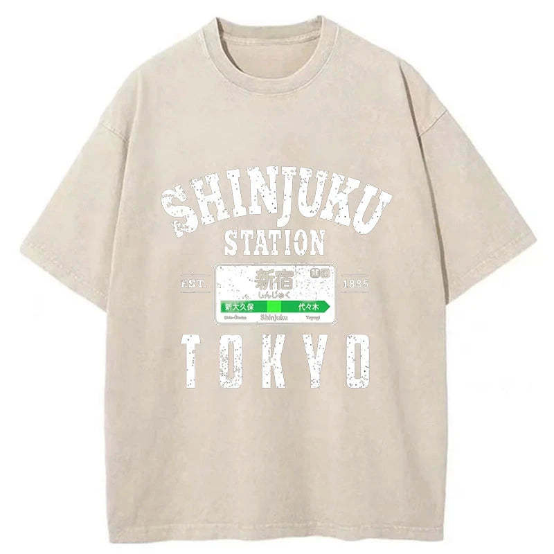 Tokyo-Tiger Shinjuku Station Yamanote Line Washed T-Shirt