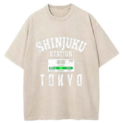 Tokyo-Tiger Shinjuku Station Yamanote Line Washed T-Shirt