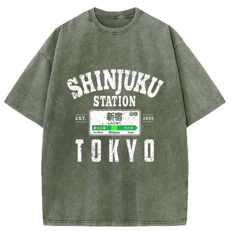 Tokyo-Tiger Shinjuku Station Yamanote Line Washed T-Shirt