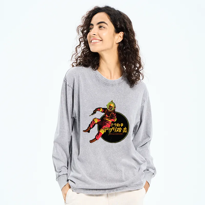 Tokyo-Tiger Skeleton Astronaut Washed Long Sleeve T-Shirt