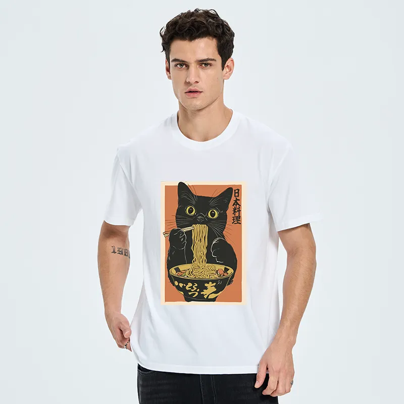 Tokyo-Tiger Black Cat Eats Japan Ramen Classic T-Shirt