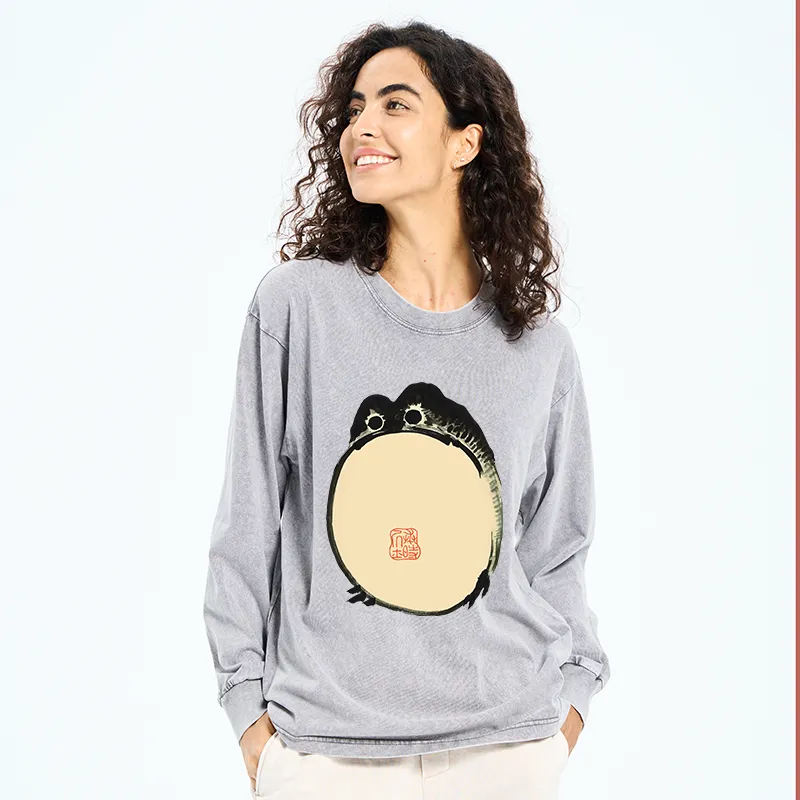 Tokyo-Tiger Grumpy Frog Japanese Washed Long Sleeve T-Shirt