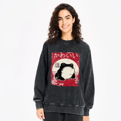 Tokyo-Tiger Woodblock Print Grumpy Frog Washed Sweatshirt