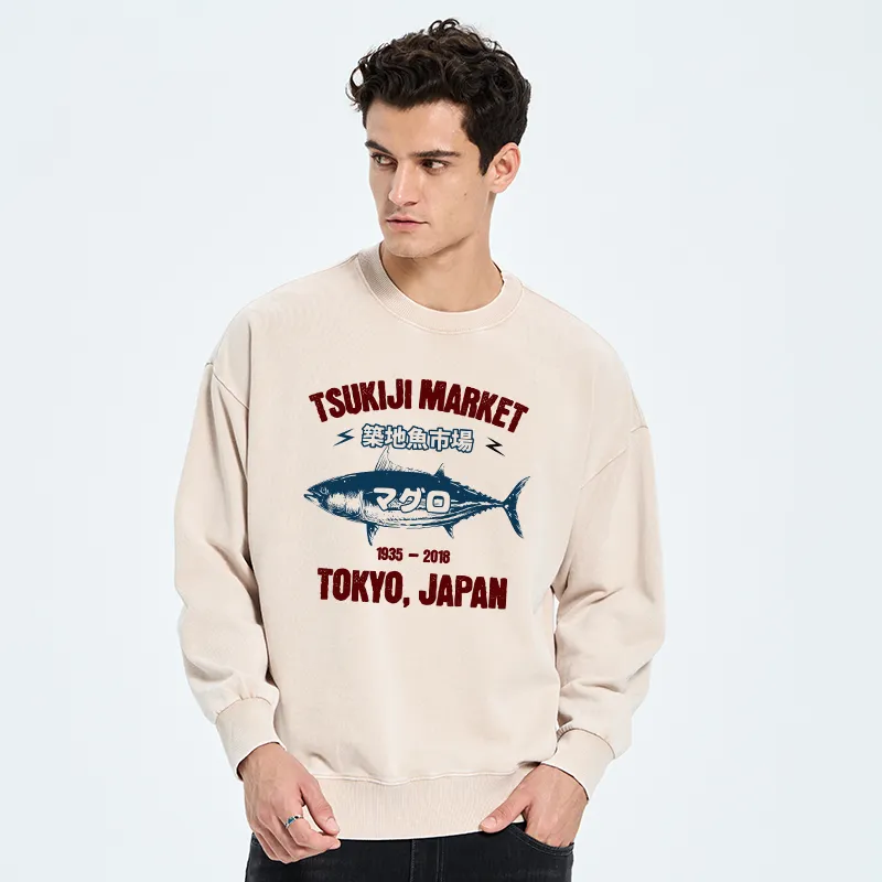 Tokyo-Tiger Japanese Tsukiji Fish Market Washed Sweatshirt