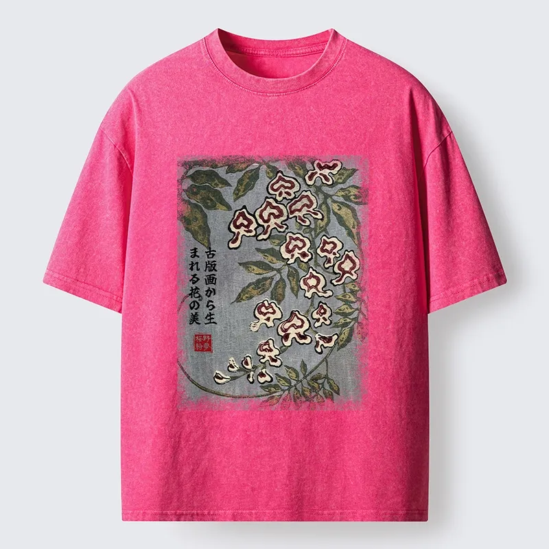 Tokyo‑Tiger Retro Vine Blossom Washed T‑Shirt