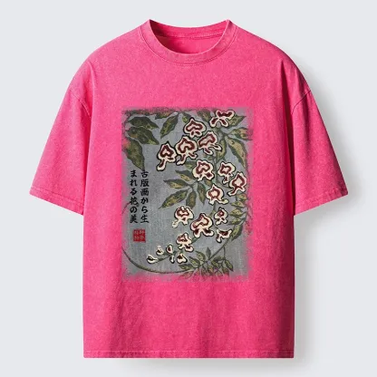 Tokyo‑Tiger Retro Vine Blossom Washed T‑Shirt