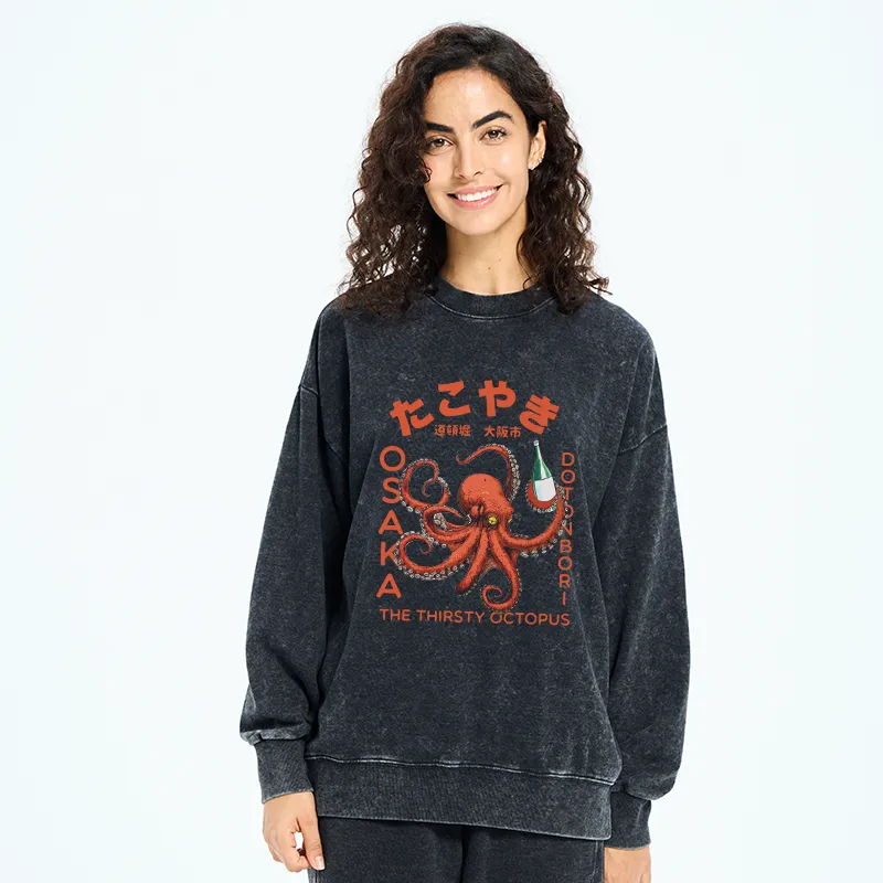 Tokyo-Tiger Octopus Drinks Soju Washed Sweatshirt
