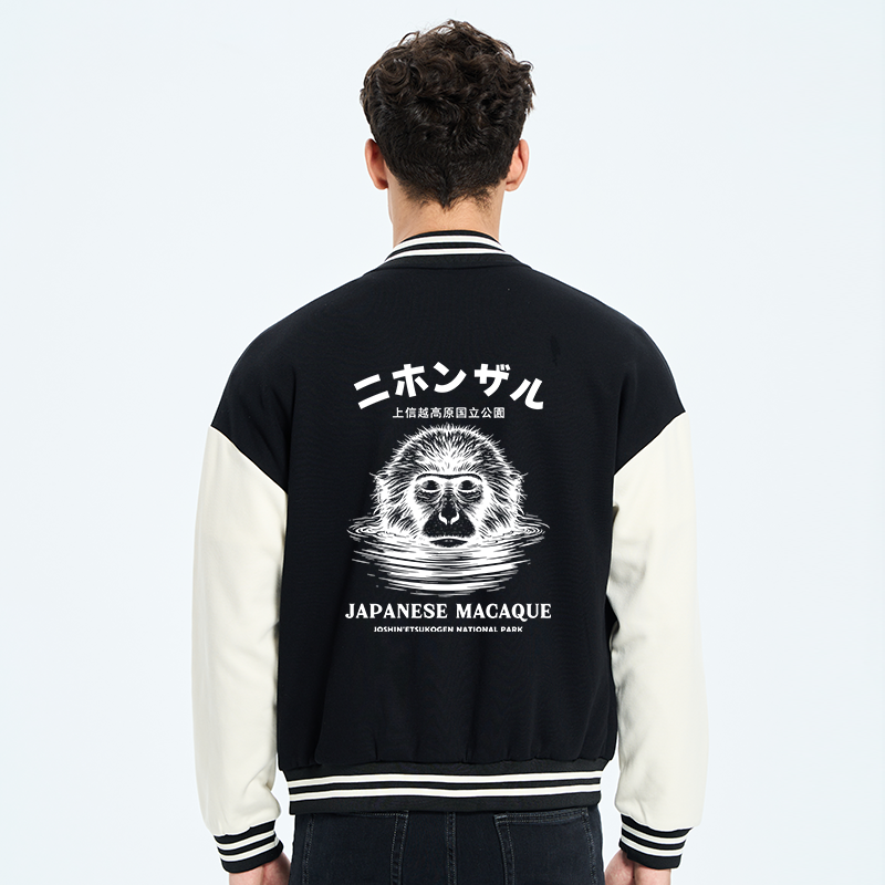 Tokyo-Tiger The Macaque Monkey In The Bath Japanese Embroidery Varsity Jacket