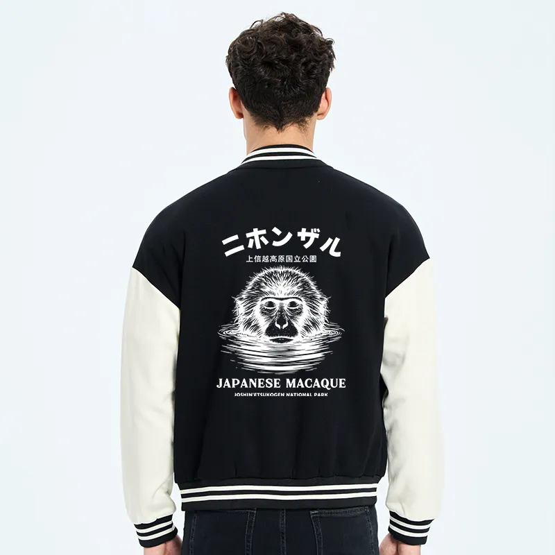 Tokyo-Tiger The Macaque Monkey In The Bath Japanese Embroidery Varsity Jacket