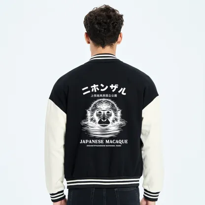 Tokyo-Tiger The Macaque Monkey In The Bath Japanese Embroidery Varsity Jacket