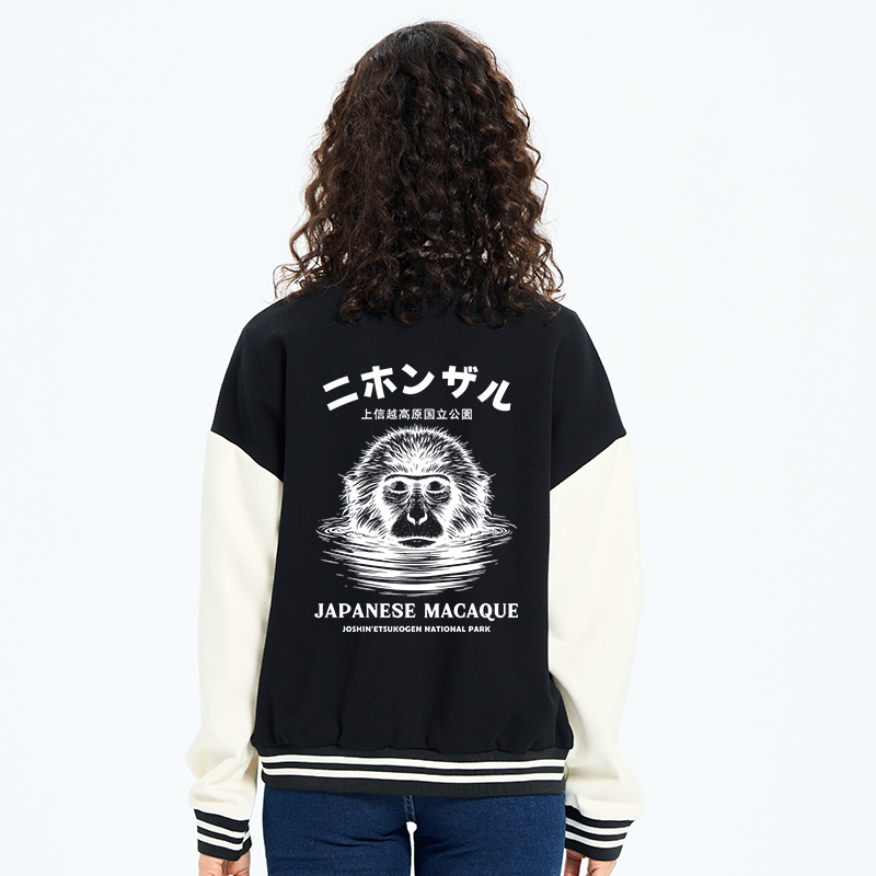 Tokyo-Tiger The Macaque Monkey In The Bath Japanese Embroidery Varsity Jacket